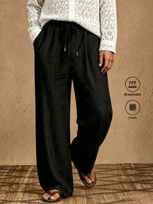 Men's Casual Loose Linen Straight Leg Pants, Breathable Quick-Dry Outdoor Sports Trousers, Summer - Black - View 3