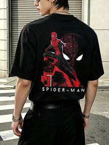 T-shirt Marvel style années 2000, motif Spider-Man en pose dynamique, toile rouge, 100 % coton, vêtements homme, chemises pour hommes, tenues d'été pour hommes, collection Marvel, cadeaux pour hommes, streetwear pour hommes - Noir - Voir 5