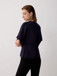 Women's Casual Solid Color Button Front Cardigan, Suitable For Summer & Autumn - Navy Blue - View 3