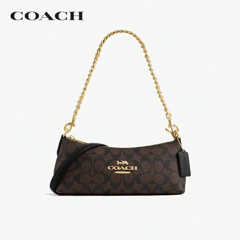 COACH Charlotte Classic Logo Monogram Chain PVC Baguette Bag Handbag ...