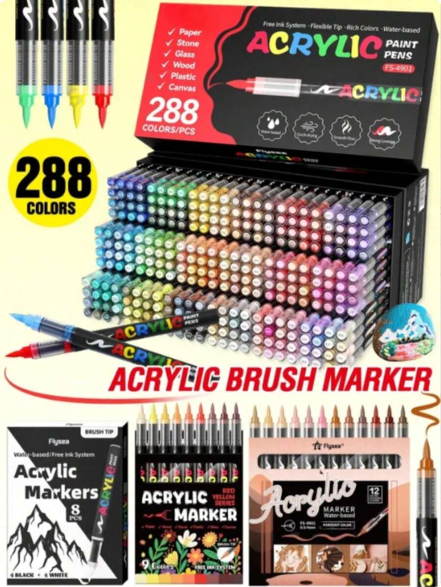 288/168/120/72/60/48/36/12PCS Direct Liquid Acrylic Marker Set, Multi-Color Soft Tip Watercolor Pens, Painting, Art, Anime, Art Supplies, Office Stationery, Marker Pens, Outline Pens, Halloween, Christmas Gifts, Birthday Gifts