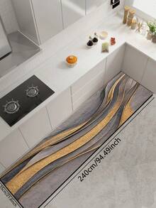 1pc Diatom Mud Kitchen Mat With Abstract Gold Marble Pattern Design, Grey Base With Metallic Gold Curved Lines, Fluid Marble Fusion Effect, Modern Luxury Artistic Style - Multicolor - View 15