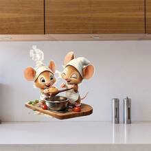 1/3/5pcs Cartoon Chef Mice Kitchen Wall Sticker Cute Cooking Mouse Self Adhesive Removable PVC Decal For Dining Room Restaurant Cabinet Home Wall Art Decor - Chef Mouse Wall Sticker - View 5