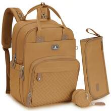 Mochila para pañales con cambiador portátil estuche para chupete y correas para cochecito - Canela - Ver 9