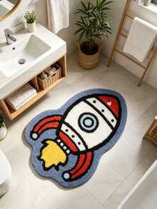 1pc Cartoon Rocket Shaped Floor Mat, Decorative Rug, Bedroom Decor, Floor Mat, Carpet, Home Decor, Living Room Rug, Small Living Room Rug, Bedroom Rug, Living Room Home Decor, Outdoor Rug, Washable Carpet - Multicolor B - View 5
