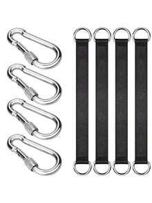 1/2/4pcs Sangles de suspension pour balançoire d'arbre robustes avec mousqueton (Taille 8 avec écrou), Sangles de hamac résistantes aux intempéries et faciles à installer, Convient pour suspendre l'équipement de camping et les sacs de sable, Accessoires d'extérieur, Cadeau de la fête des pères, Essentiels de camping - Noir - Voir 1