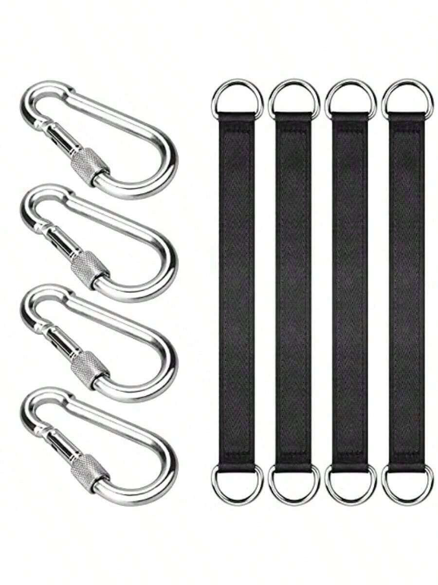 1/2/4pcs Sangles de suspension pour balançoire d'arbre robustes avec mousqueton (Taille 8 avec écrou), Sangles de hamac résistantes aux intempéries et faciles à installer, Convient pour suspendre l'équipement de camping et les sacs de sable, Accessoires d'extérieur, Cadeau de la fête des pères, Essentiels de camping - Noir - Voir 1