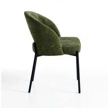Curved Back Fabric Dining Chair, Padded Seat Metal Leg Dining Chair, Suitable For Dining Room/Kitchen/Coffee Nook, 3 Colors Available - Olive Green - View 2