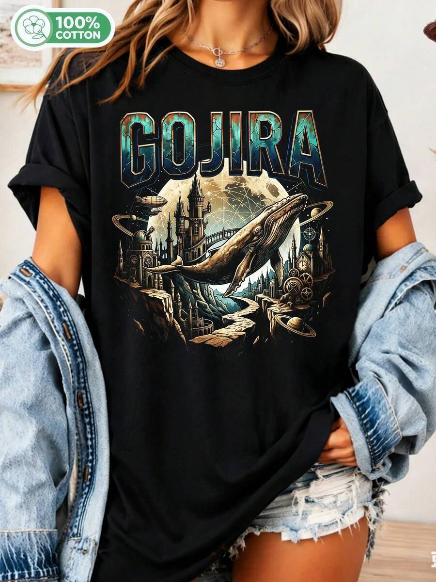 Vintage Gojira Band T-Shirt, From Mars To Sirius, Metal Music Tee, Progressive Metal Clothing, Flying Whale Design, Rocker Merchandise, Unisex Gift. - Black - View 1