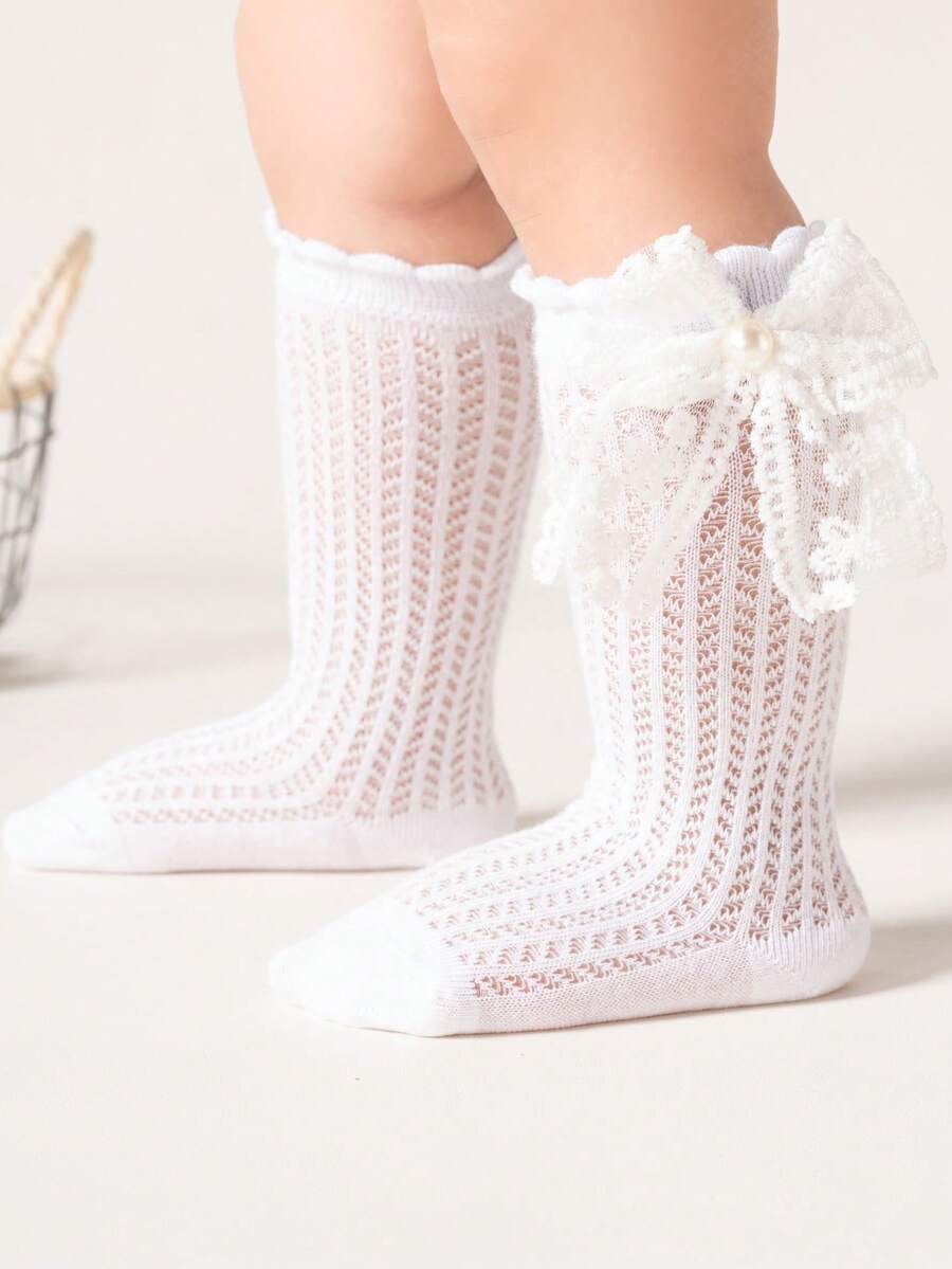 Lace Ruffle Edge Princess Mesh Breathable Socks, New Printed Socks Pearl Socks, Girls Ankle Length Socks For Summer, Toddler 0-3 Years - White - View 1
