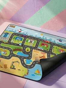 Children's Car Carpet, Toy Car And Train Game Mat, Children's Road Traffic Game Mat, Non-Slip Bottom Game Area Carpet, Ideal Gift For Children's Bedroom And Playroom - Multicolor - View 2