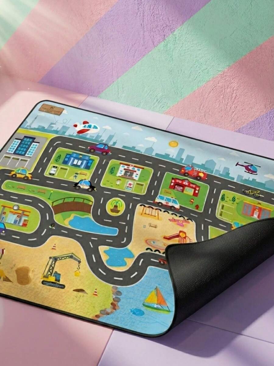 Children's Car Carpet, Toy Car And Train Game Mat, Children's Road Traffic Game Mat, Non-Slip Bottom Game Area Carpet, Ideal Gift For Children's Bedroom And Playroom