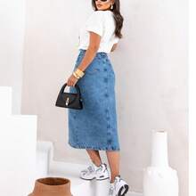 MIDI Skirt - 中等水洗藍 - 查看 3