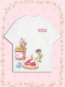 Women's Summer T-Shirt, Cute Scene Print Loose Casual Style, Suitable For Daily Sweet Girl Look - White - View 1