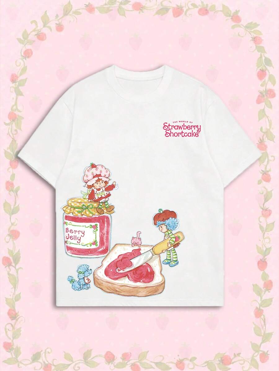 Women's Summer T-Shirt, Cute Scene Print Loose Casual Style, Suitable For Daily Sweet Girl Look - White - View 1