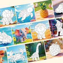 Geometric Cute 3D Collage Art Children 8-In-1 Theme Sticker Puzzle Ocean/Dinosaur/Traffic/Animal/Fruit/Fairy Tale Multi-Theme Educational Enlightenment Handmade Toy Boys Girls Tabletop Game - 彩色 - 查看 2