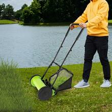 SENDERPICK 12-Inch Manual Push Reel Lawn Mower 5-Blade Cordless Push Mower With Grass Catcher Walk-Behind Push Lawn Mower For Yard Garden - A - View 3