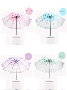 1/3pcs Floral Pattern Transparent Umbrella, Suitable For School, Office, Home, Travel, Back To School Supplies, Umbrella, Unisex, Durable Structure - Multiple Styles - View 10