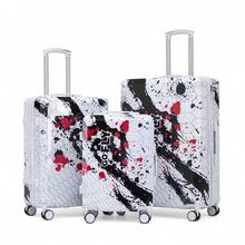 MERAX 20"/24"/28" 3 Pcs/Set In PC Spinner Wheel Luggage, Carry On Suitcase, With Printed Pattern And Combination Lock (Black) - Black(20"/24"/28") - View 1