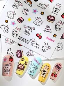2/1 Folhas de Autocolantes para Arte de Unhas com Gato Fofo & Coelho Feliz - Gato Siamês, Gato Azul, Gato Laranja, Coelho, Estrela, Coração, Bolo, Peixe, Morango, Decalques de Unhas com Design Brincalhão, Suprimentos de Unhas com Animais Adoráveis em Estilo Japonês - Adequado para DIY & Decoração de Unhas - Multicolorido - Ver 7