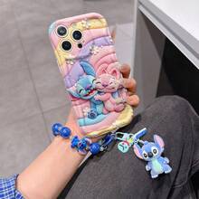 Disney Has Authorized, Phone Case - Chain Set, The Stitch Lilo & Stitch 3D Phone Case Plus A Silicone 3D Stitch Bracelet With Metallic Ring Removable Bracelet, Stitch And Angel Pattern, Compatible With Iphone17/16/15/14/13/12/11/XS/XR/X Plus Pro Max, A Stylish Cartoon Phone Case, The Perfect Gift Choice, Phone Protection, Durable Phone Cover, Great Gift For Friends And Family. - 白色 - 查看 2