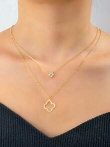 French Elegant Exquisite Fashion Rhinestone Four-Leaf Flower Hollow Clover Necklace, Simple And Sophisticated - A - View 4