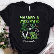 Vaccinated Masked St Patricks Day Nurse  Healthcare Gift T-Shirt, Nurse , Healthcare Gift, Happt Pattricks Dahirt - Negro - Ver 1