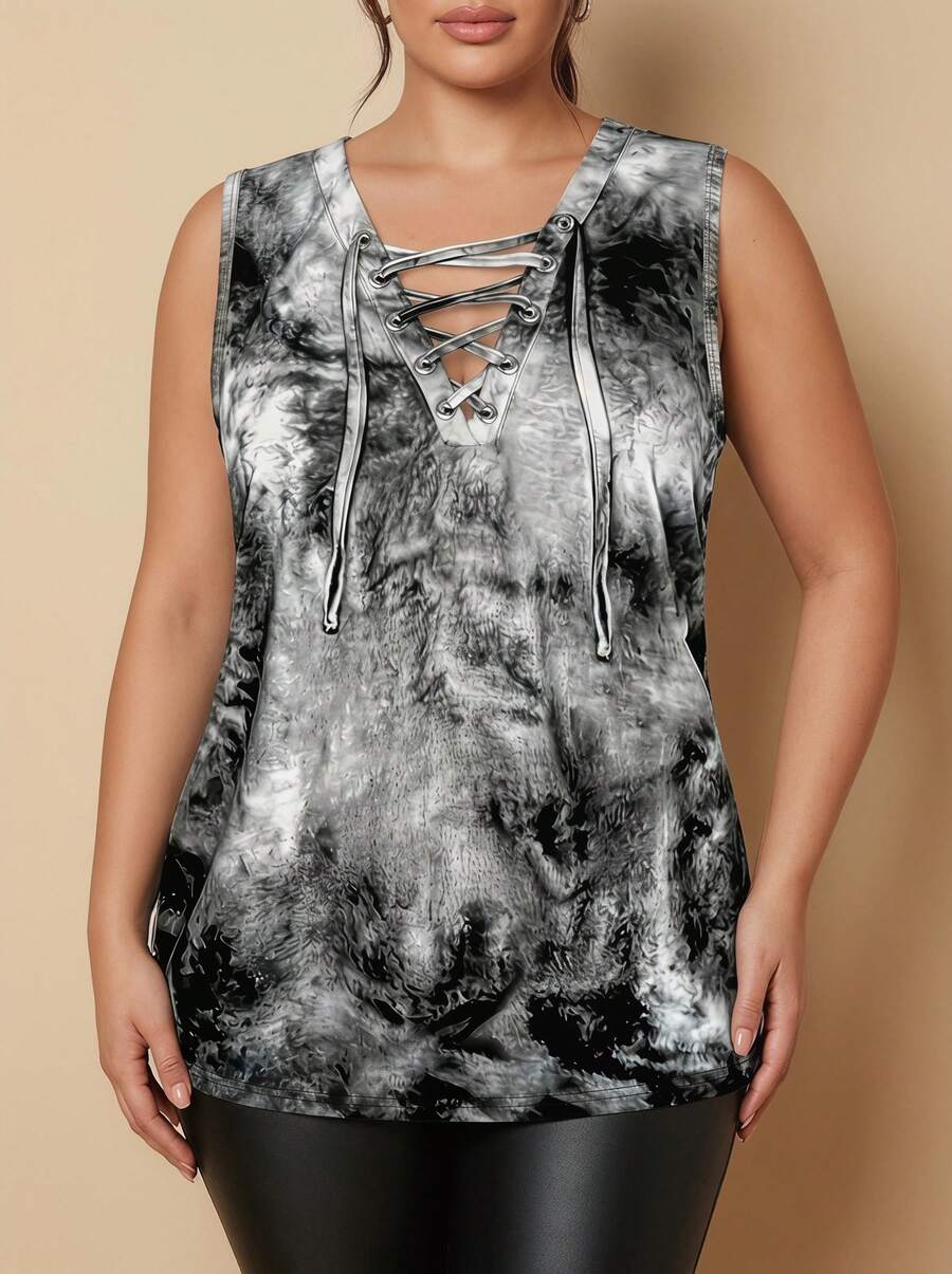 Whisplicity Plus Size Women Summer Tie-Dye Print Sleeveless Camisole Top Casual Vacation