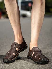 Men's Outdoor Closed-Toe Sandals, Plus Size Casual Sports Sandals, Driving Shoes; Handmade Sandals - Brown - View 4