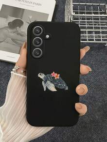 1pc Creative Floral Sea Turtle Pattern Straight Edge Liquid Silicone Phone Case Compatible With Galaxy S26 S25 S24 Ultra S24 Plus S24 FE S23 S22 A55 A54 A53 A52 A50 A30 A42 A35 A34 A33 A25 A24 A20 A30 A15 A17, Smart 8/ Hot 40i/Spark 20/Spark 20C/Spark Go 2024/ G84/Honor X9b X9A X9D X7B X9C X6A 8X X7 X8 X8C X8B Y9S Y9A Y7P Y7P/1+ - Black - View 1