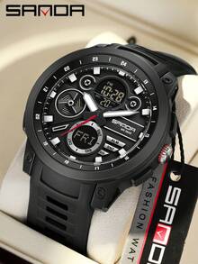 SANDA Men LED Digital Quartz Sport Wristwatch, Shockproof Military Army, Countdown Chronograph, Silicone Multifunctional, Life‑Waterproof Male Watch - one-size - View 12