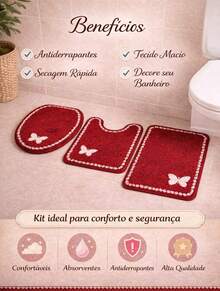 Delicato 3-Piece Non-Slip Bathroom Set Kit - Red - View 4