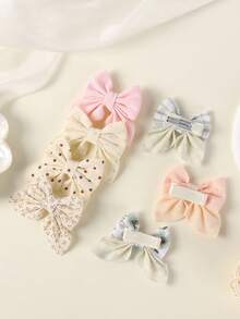 4pcs Polka Dot Plaid Bow Hair Clips, Non-Damaging Anti-Slip Side Clips, Gentle Korean Style Versatile Daily Hair Accessories - Mixed color - View 7