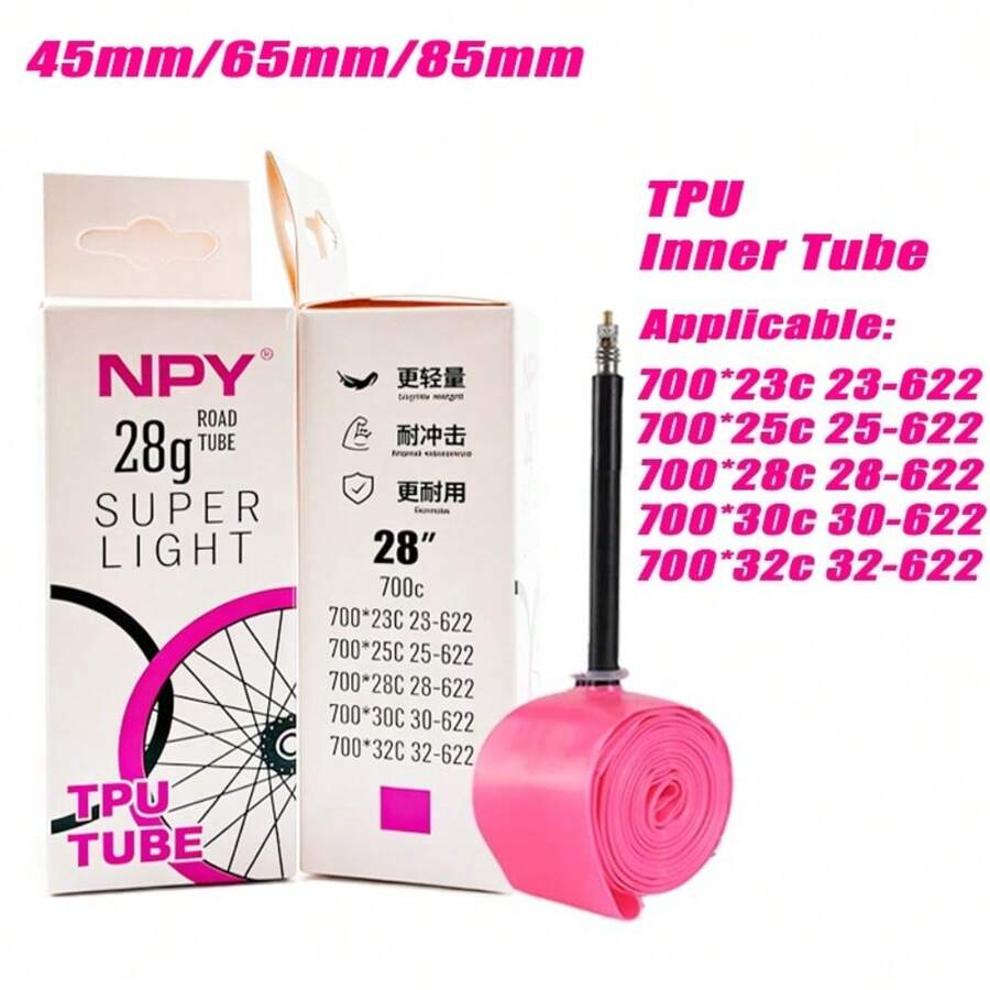 1入 超輕量 28g 自行車 TPU 內胎 700*23/25/28/30/32c 公路車 TPU 材質內胎 45mm/65mm/85mm 長度 法式氣嘴 - 粉色 - 查看 1