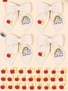 1件 26字母開學季白色髮夾，刺繡26字母蘋果彩虹髮夾，時尚髮飾，女孩派對禮物，老師禮物 - 白色 - 查看 8