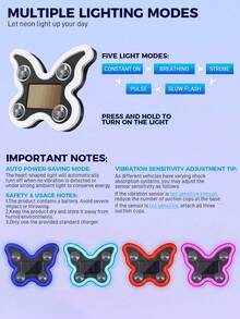 Solar Powered Butterfly Car LED Ambient Light, Neon Glowing Butterfly Car Window Decoration Light, 3.7V 300mAh Battery Powered, Suitable For Car Rear Window, Side Window, Interior Space And Low Light Environment Use, Auto-On In Low Light, Vibration Sensing Light, Easy Installation Without Wiring, Lightweight And Compact, Enhances Romantic Atmosphere And Personalized Decoration Effect, Suitable For Couple Dates, Night Travel, Self-Driving Trips, Camping Trips, Holiday Decor And Daily Car Interior Decoration - A - View 4