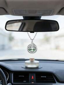 Tree Of Life Aromatherapy Car Fragrance Pendant, Essential Oil Diffuser Car Rearview Mirror Hanging Ornament, Stainless Steel Openable Pendant With 10pcs Replacement Felt Pads, Home Decor Fragrance Diffuser Necklace - A - View 2