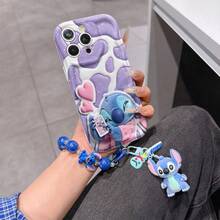 Disney Has Authorized, Phone Case - Chain Set, The Stitch Lilo & Stitch 3D Phone Case Plus A Silicone 3D Stitch Bracelet With Metallic Ring Removable Bracelet, Stitch And Angel Pattern, Compatible With Iphone17/16/15/14/13/12/11/XS/XR/X Plus Pro Max, A Stylish Cartoon Phone Case, The Perfect Gift Choice, Phone Protection, Durable Phone Cover, Great Gift For Friends And Family. - White - View 2