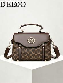 Dedoo Retro Minimalist Printed Crossbody Bag With Adjustable PU Shoulder Strap And Flap Closure - Brown - View 2