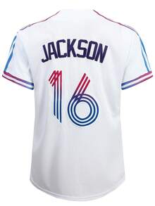 Men's Baseball Jacket With 16 White Buttons, Embroidered Sports Casual T-Shirt - White - View 3