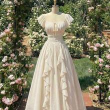 jianchaimaoyi02  MOD Vestido largo con mangas de farol con volantes de color albaricoque, vestidos de mujer de otoño - Blanco - Ver 4