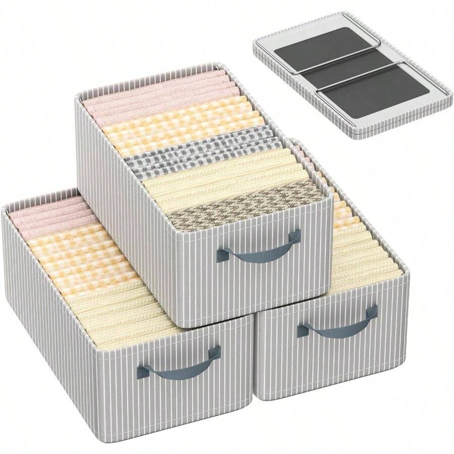 Organizador de Ropa 3 Piezas 47x28x20cm - Cajas de Almacenamiento de Tela Plegable, Apilables, Soporte de Acero, Tela Oxford Lavable Gris - Gris - Ver 1