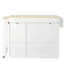 Isla de cocina sobre ruedas, isla de cocina extensible con zona de comedor, especiero y cajones, isla de cocina móvil e independiente, ideal para la cocina y el comedor (blanca). - Blanco - Ver 11