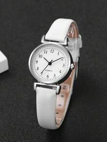 Women's Leather Strap Elegant Fashionable Digital Scale Small Dial Classic Compact Academic Style Quartz Wristwatch (1pc/Set) Watch Box Not Included - White - View 5
