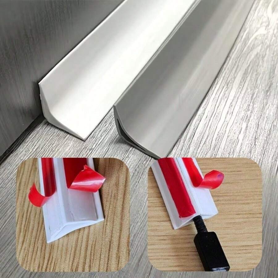 1pc 2m PVC Self-Adhesive Floor Trim And Edging - Multifunctional Inner Edge Protector With Hidden Cable Channel - A - View 1