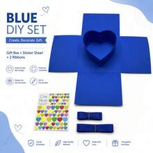 Blue Gift Box + Blue Ribbon + DIY Stickers - C-Lake Blue - View 7