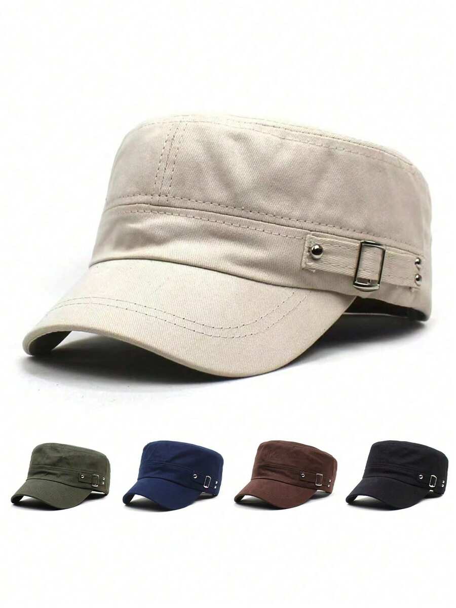 1pc Unisex Rivet Military Flat Top Baseball Cap With Adjustable Strap, Suitable For Outdoor, Hiking, Vacation, Daily Use, Sun Protection - Multicolor - View 1