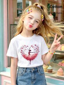 6-12 Year Old Graphic Print T-Shirt, Fun Casual Versatile, Daily, Sports, Y2K Style, Vacation Travel Beachwear - White - View 3