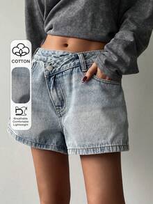 Jeans rectos de cintura baja con banda de cintura elegante para mujer - Azul - Ver 1