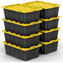 Set Of 8 12 Gallon Black Plastic Storage Bins Tote Boxes With Snap Lids Durable - Color default - View 1